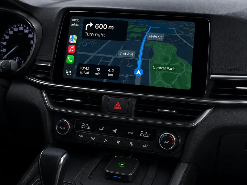 Car navigation screen with wireless adapter